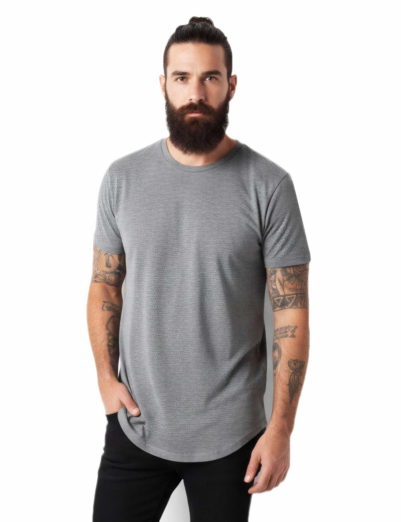 JD Apparel Menâ€™s Hip Hop Longline Tee â€“ Curved Hem Cotton T-Shirt, Heather Grey, 3X-Large - Image 2